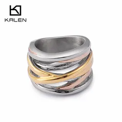 KALEN Stainless Steel Color Rings For Women Bohemia Rose Gold Tri-color X Finger Rings For Girls Fashion Ladies Rings Jewelry