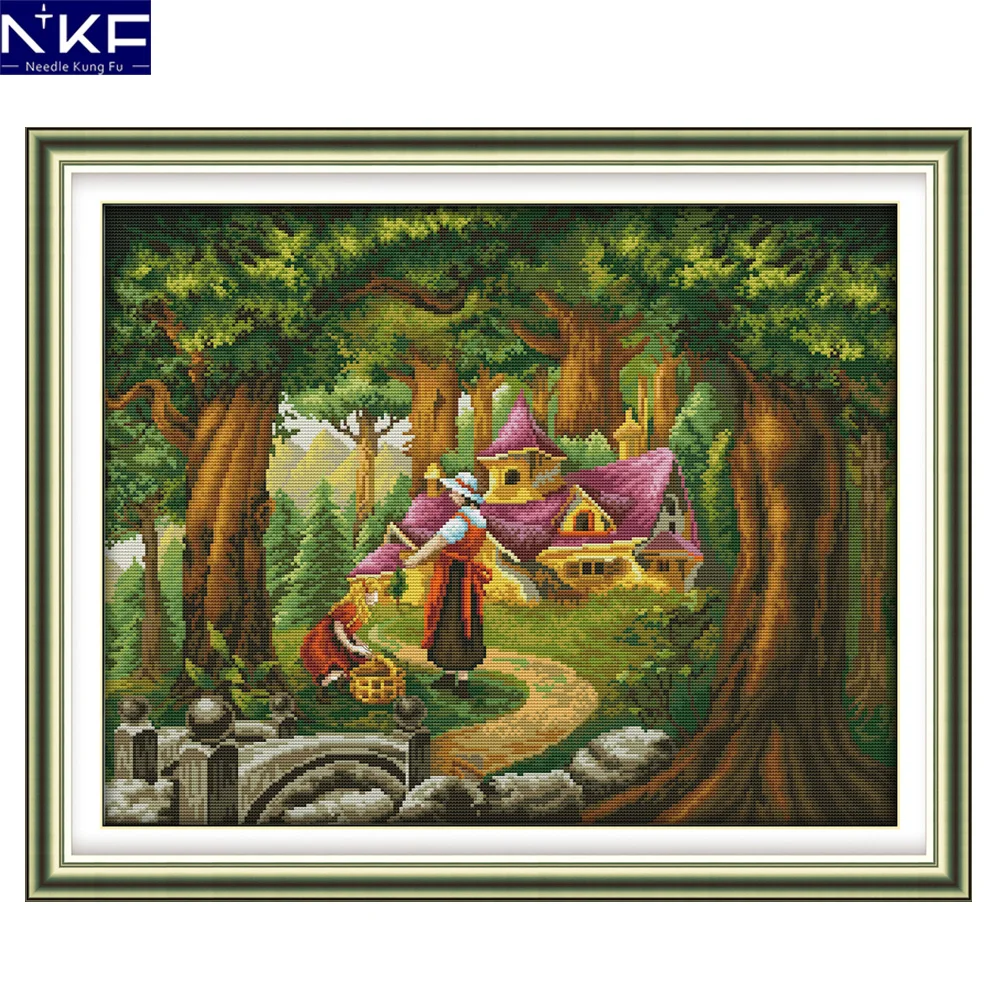 

NKF The Fairy Tale Hut Cross Stitch Needlework Counted Cross Stitch Kits Embroidery Chinese Cross Stitch Kit For Home Decoration