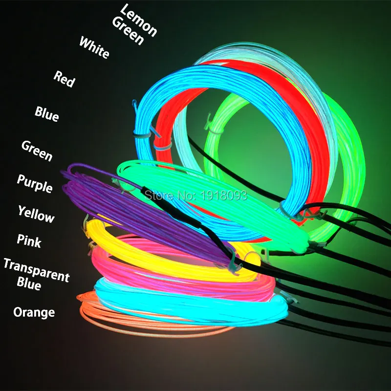 10 Colors Choice 1.3mm 1-25 Meter  EL Wire Tube Flexible LED Strip Light For Light-up Craft Model ,bag ,Decoration