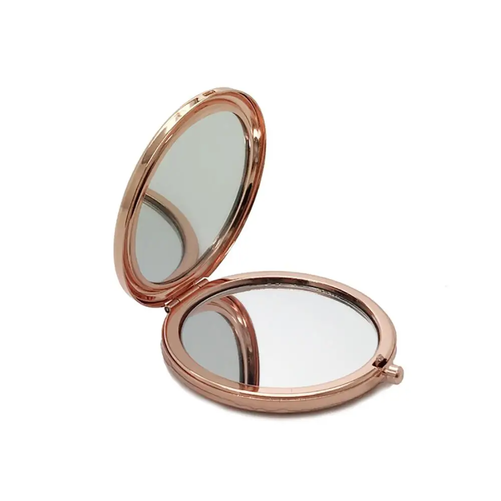 1PC Portable Makeup Mirror Gold Solid Color Metal Round Case Double-Side Pop-Up Pocket Mirror Beauty Accessories Rose Gold