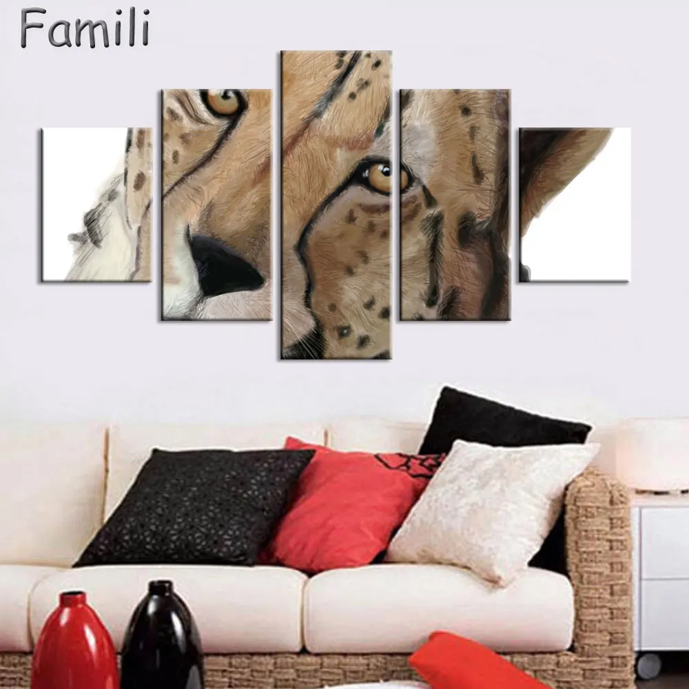 Cheetah painting canvas HD Print 5pieces canvas wall art print modern home decor wall art for living room decor painting