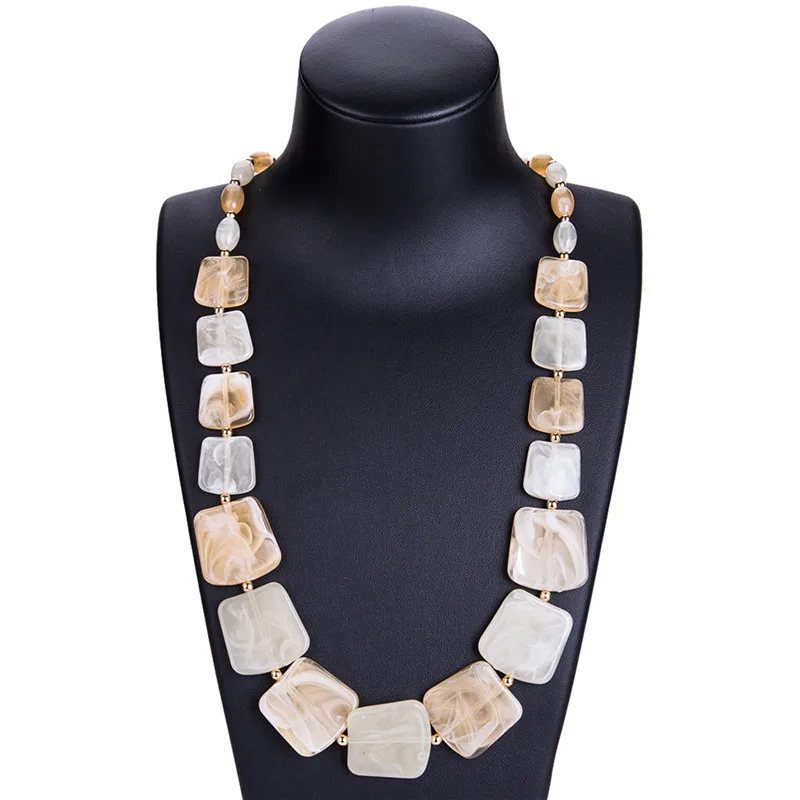 Ahmed New Maxi Statement Long Beads Necklaces Collier Fashion Spring Acrylic Geometric Pendant Collar Necklace for Women