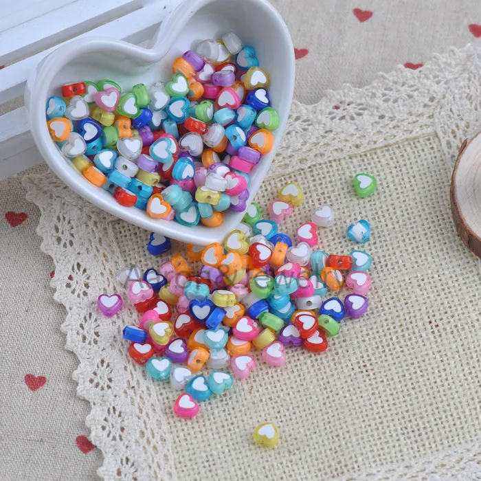 150PCs 9X8mm Mixed color Acrylic heart Spacer Beads Fit Jewelry Handmade YKL0108X