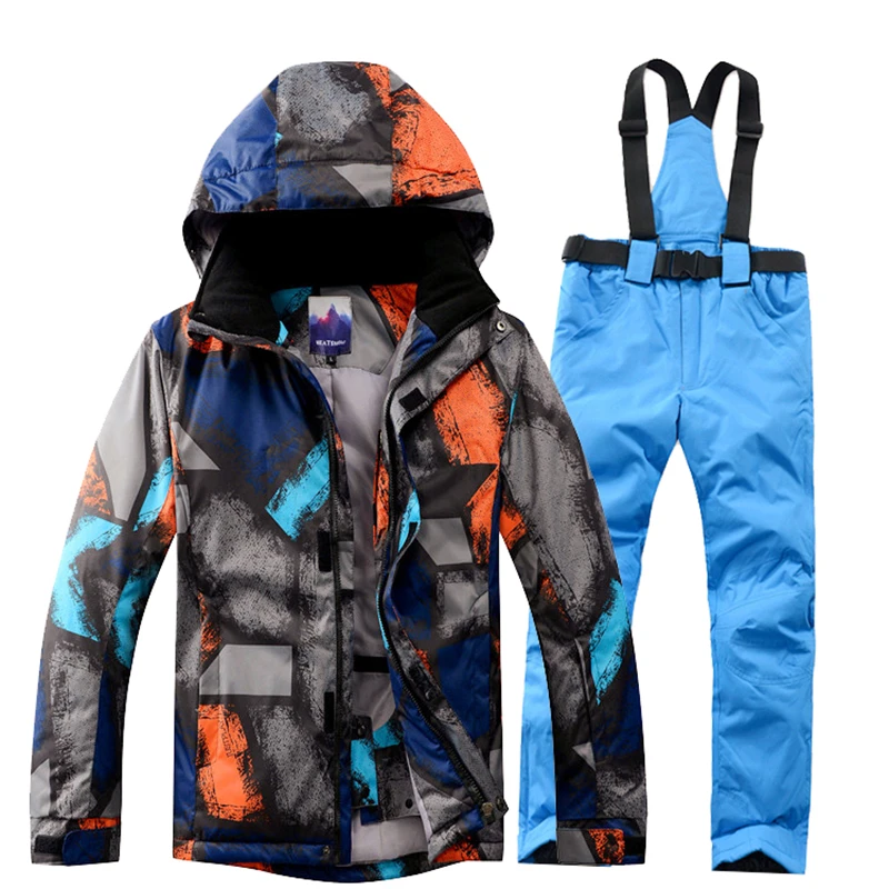 Winter Snowboard Jacket+Pant Men Waterproof Windproof Ski Jacket male Climbing Thermal Snow Outdoor Camouflage Graffiti Coat