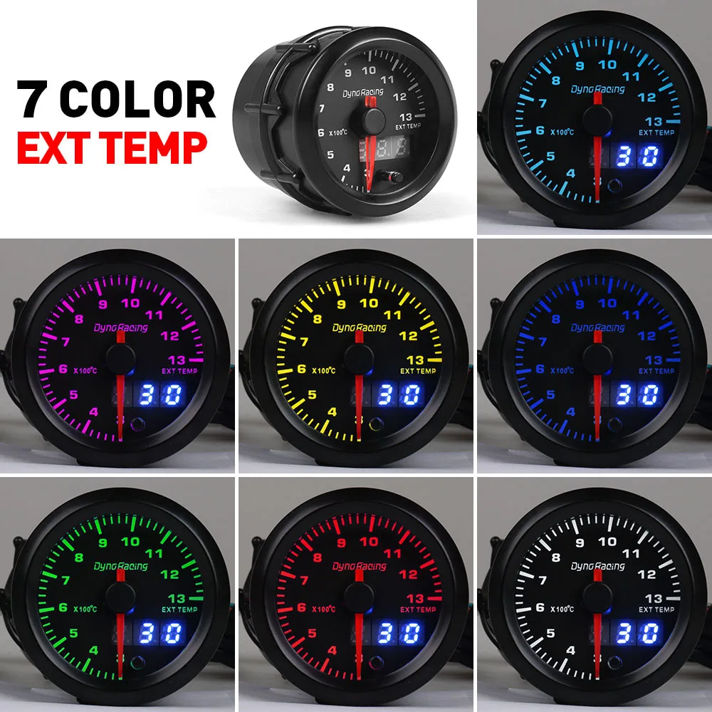 Dynoracing 2'' 52mm Dual Display Exhaust Gas Temp Gauge 7 colors Led 300-1300 Celsius EGT EXT Gauge with Stepper Motor BX101503