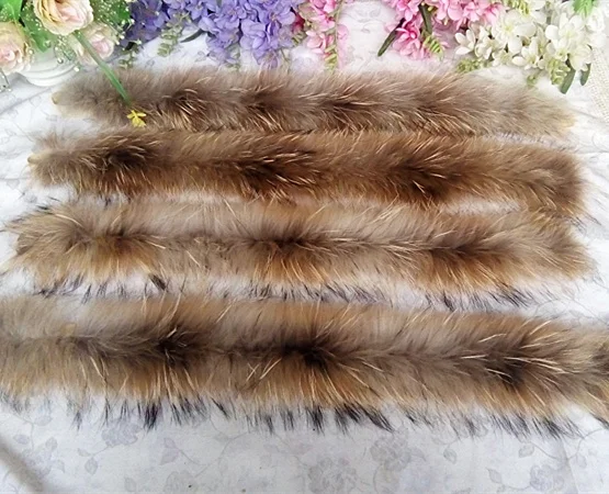 ZDFURS * Real Fur Collar 100% Genuine Raccoon Fur Scarf  70cm Fur Trim of Down Coat Fur Strip/Hooded