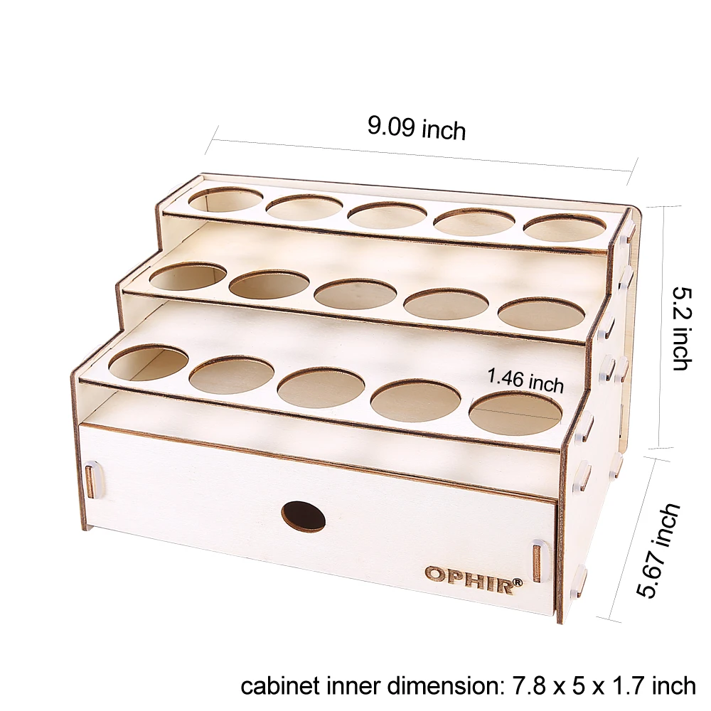 OPHIR DIY Wood Paints Rack with Drawers 15 Holes for Acrylic Tattoo Ink Paints Rack with Reinforced Plastic Rubber Ring MG039