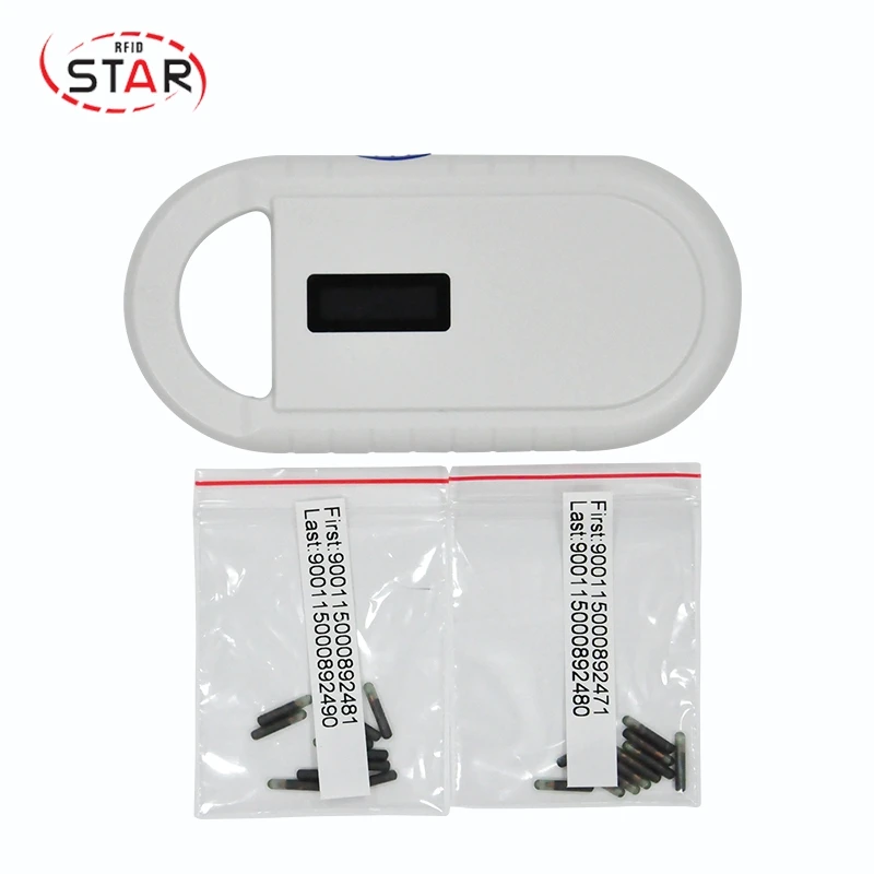 Low frequency FDX-B animal rfid reader microchip scanner + 10pcs 1.4*8mm Iso11784/5 Fdx-b Rfid dog animal microchips