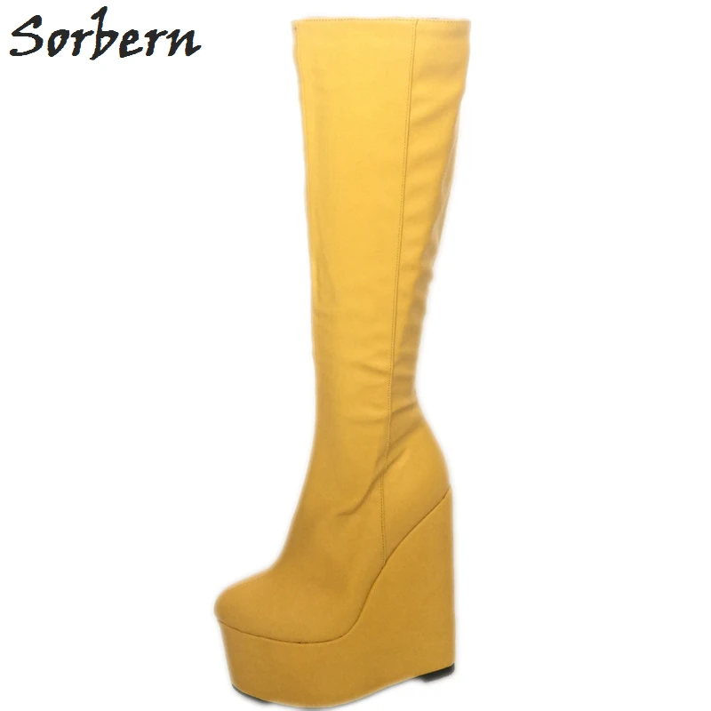 Sorbern High Heel Women Boots Fetish Drag Queen Wedges Thick Platform Winter Boots Plush Designer Shoes Custom