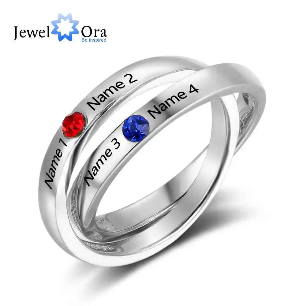 

JewelOra Personalized 925 Sterling Silver Birthstone Ring Engrave Name Engagement Rings Round Rings Engagement Gift For Women