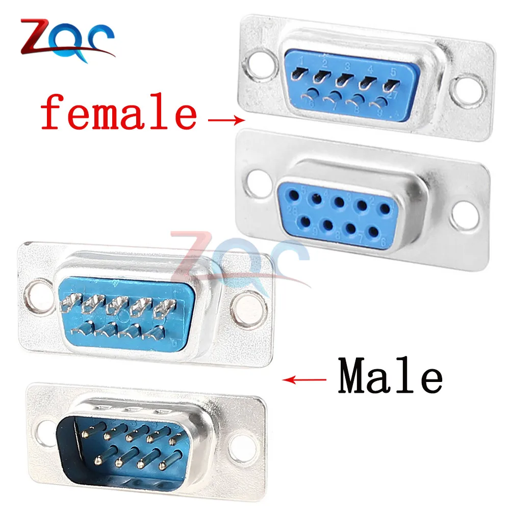 10PCS RS232 DB9 Connector Serial VGA 9 Pin Female 2 Rows Solder Type Plug D-SUB Male Plug Socket Connector