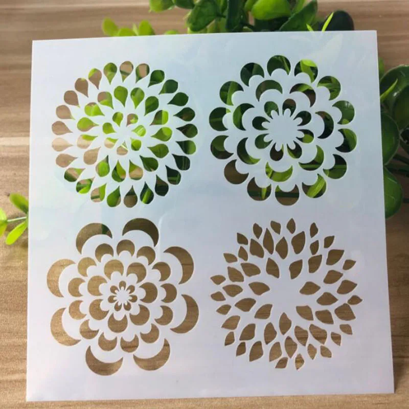 4pcs Stencil Flowers Coloring Embossing Accessories Painting Template Scrapbooking Theme Lace Ruler DIY Decoration Reusable