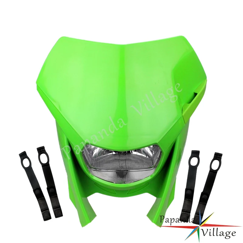 Green H4 12V Hi/ Lo Beam Motocross Headlight Head lamp Mask Dual Sport for Kawasaki KX KLX KXF 65 85 100 250 450 F 110 140 F 650