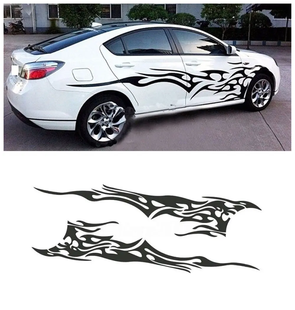 

2 X Universal Car Flame Graphics Vinyl Car Side Sticker 210.5 X 48cm Black Decal Waterproof