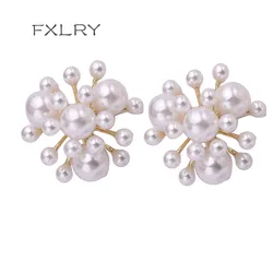 FXLRY New Hot Elegant Personality Simulated Pearl Flower Ball Stud Earrings Trendy Women Girls Party Jewelry