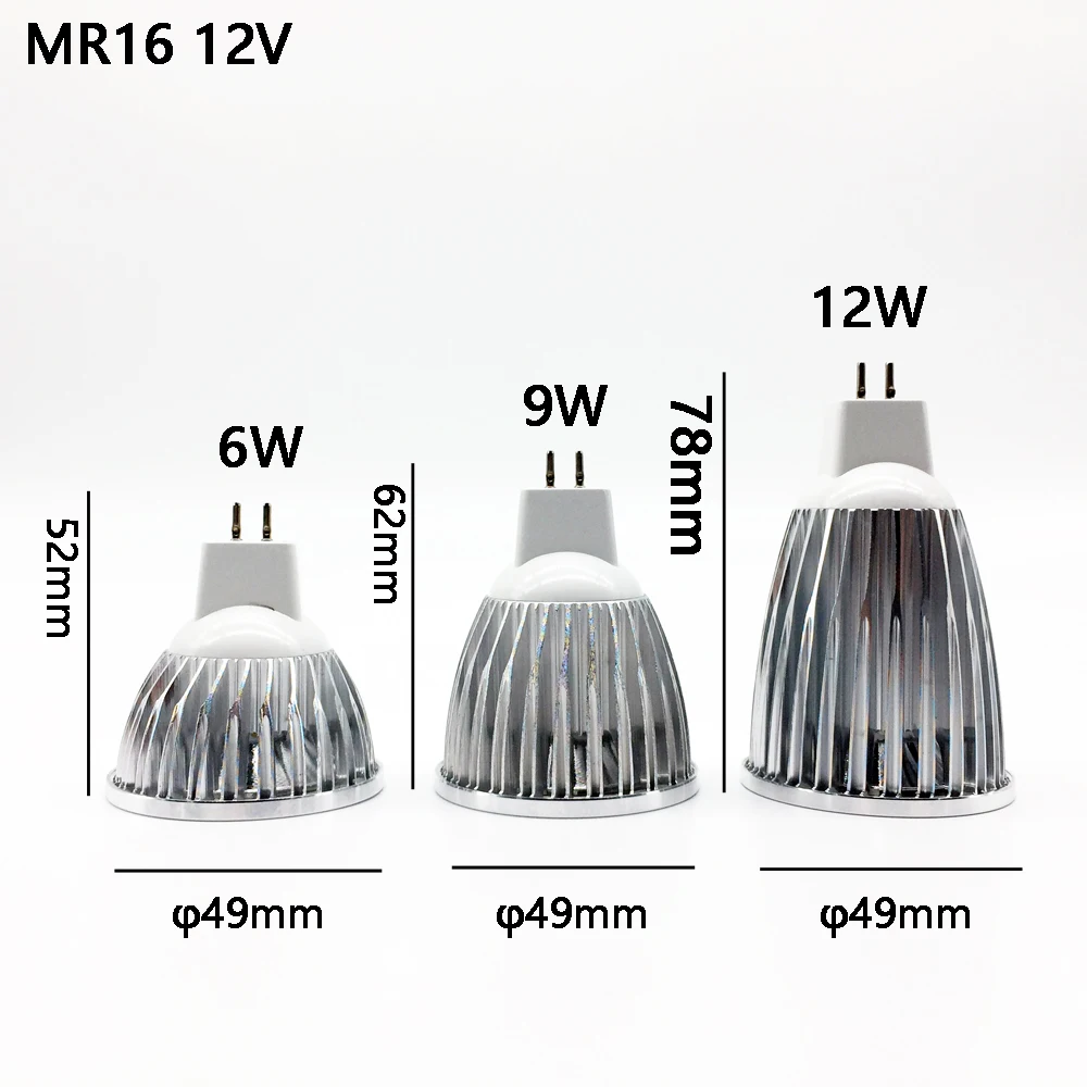 New High Power Lampada Led MR16 GU5.3 COB  6w 9w 12w Dimmable Led Cob Spotlight Warm Cool White MR 16 12V  Bulb Lamp GU 5.3 220V