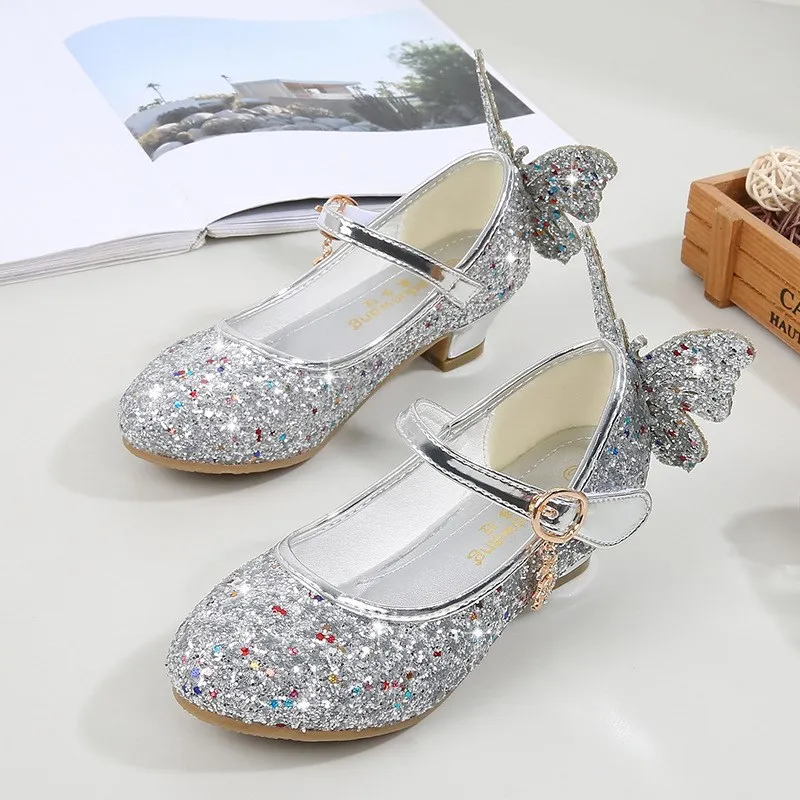 Girls Shoes Glitter Butterfly Children Sandals for Princess Spring   Summer Low Heels Kids Girls Wedding Shoes Party Dress Shoes