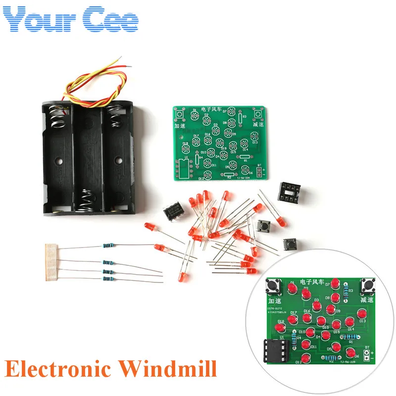 DIY Electronic Windmill Kit Funny Rotating Light Practice Board Adjustable Speed MCU Design for Training Soldering