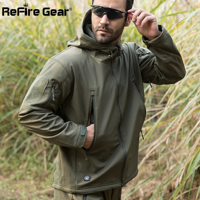 ReFire Gear Army Tactical Uomini Giacca Softshell Impermeabile Giacca Mimetica Militare Maschio Camo Vestiti di Inverno Felpa Con Cappuccio del