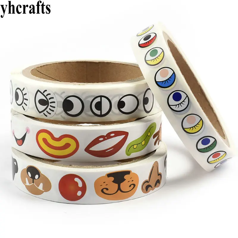 1 Roll(1000PCS)/LOT,1.4-1.6cm colorful eye stickers in paper roll Craft material Eye nose mouth stickers DIY tools Kids diy toys