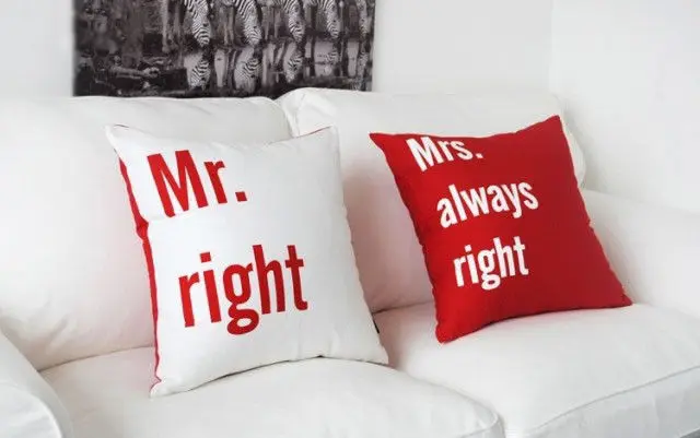 Red Mr Right Mrs Always Right Cushion Cover Set Velvet Mr Mrs Couple Decorative Throw Pillows Case Wedding Gifts Decoration 18" image 2