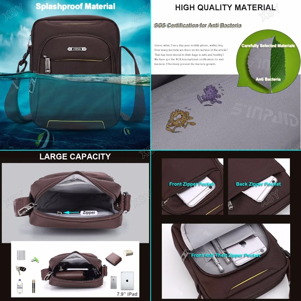 حقيبة ساعي البريد المضادة للسرقة من SINPAID حقيبة كتف كاجوال مصممة بسحاب مضاد للسرقة وإبزيم لون أسود وأزرق وقهوة