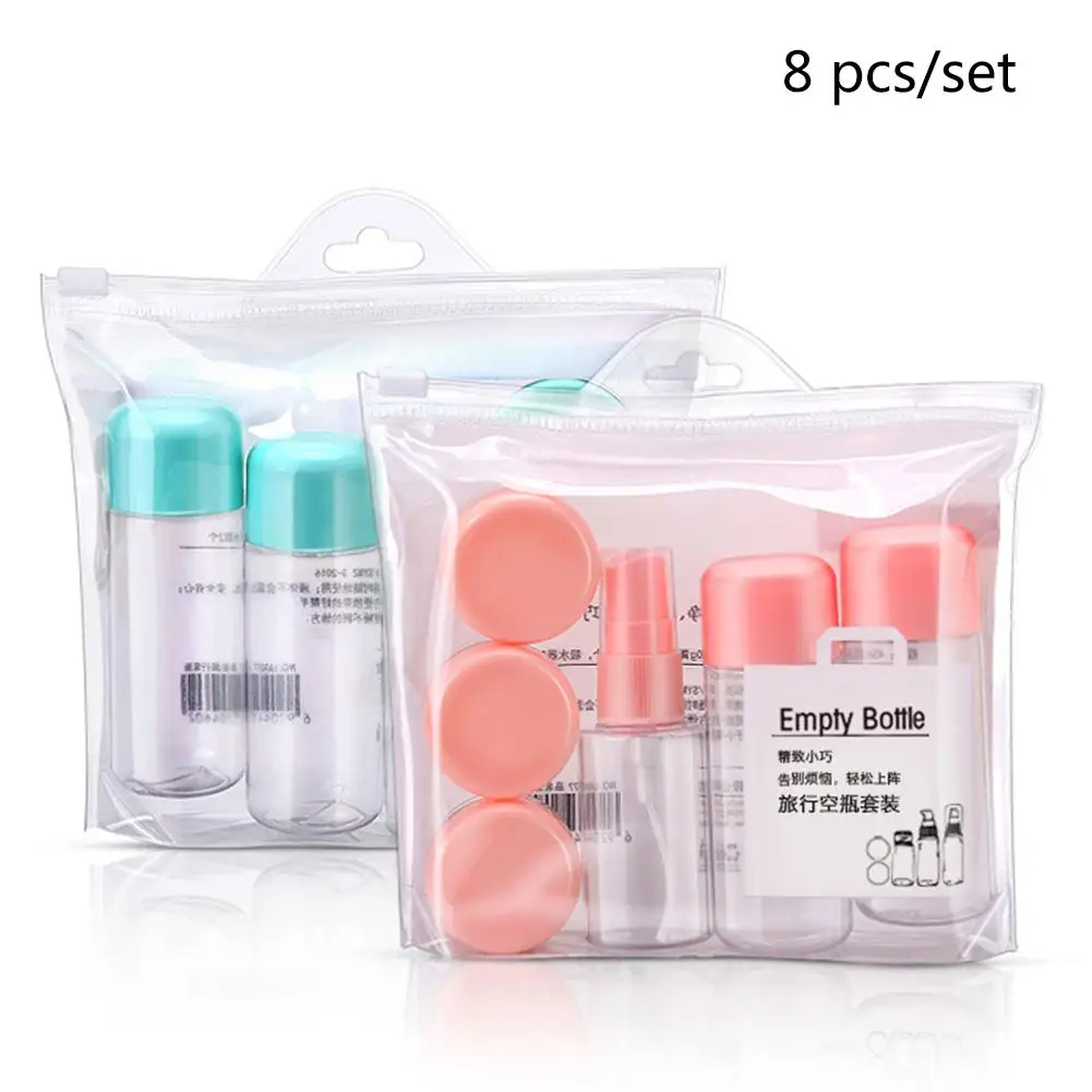 8pcs/set Portable Flight Travel Size Bottle Pack Liquid Containers Shampoo Cream Cosmetics Refilable Bottles 30