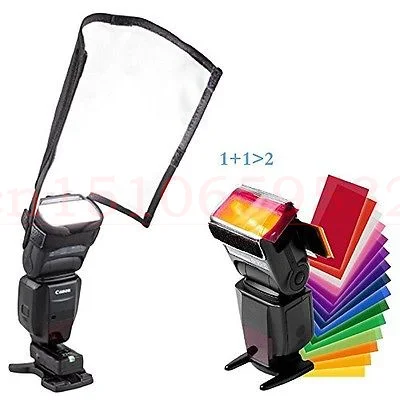 2 IN1Universal Flash Reflector Diffuser Bender + 12 pcs Flash Color Gel Filter For YONGNUO YN565 YN560II YN560 580EX 430EX