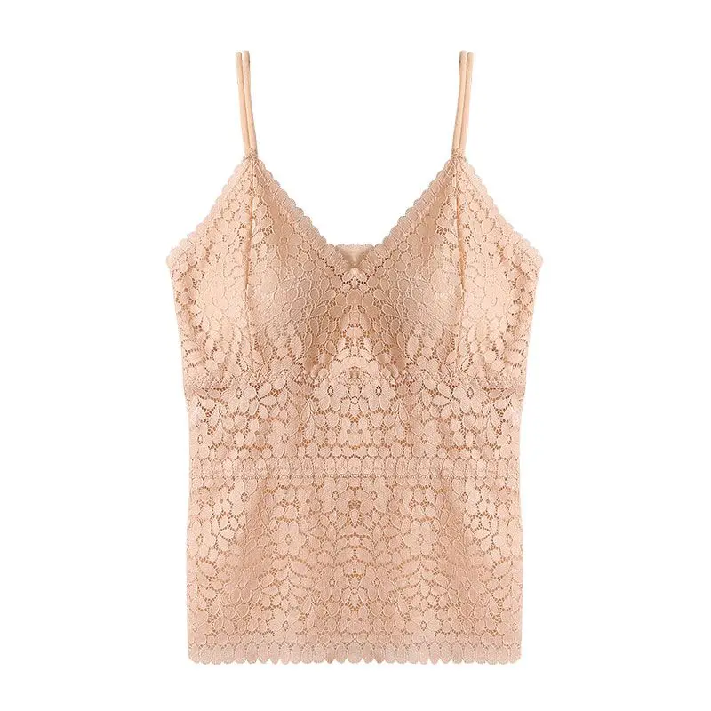 Lace Camisole With Chest Pad Base  Can Be Worn Outside Floral Openwork Vest