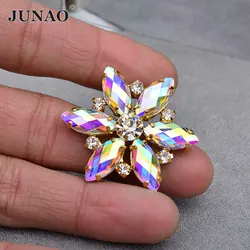 JUNAO 2 pz 36mm grande cristallo AB fiore Strass cucire su vetro Strass Applique oro artiglio pietre di cristallo per scarpe eleganti artigianato