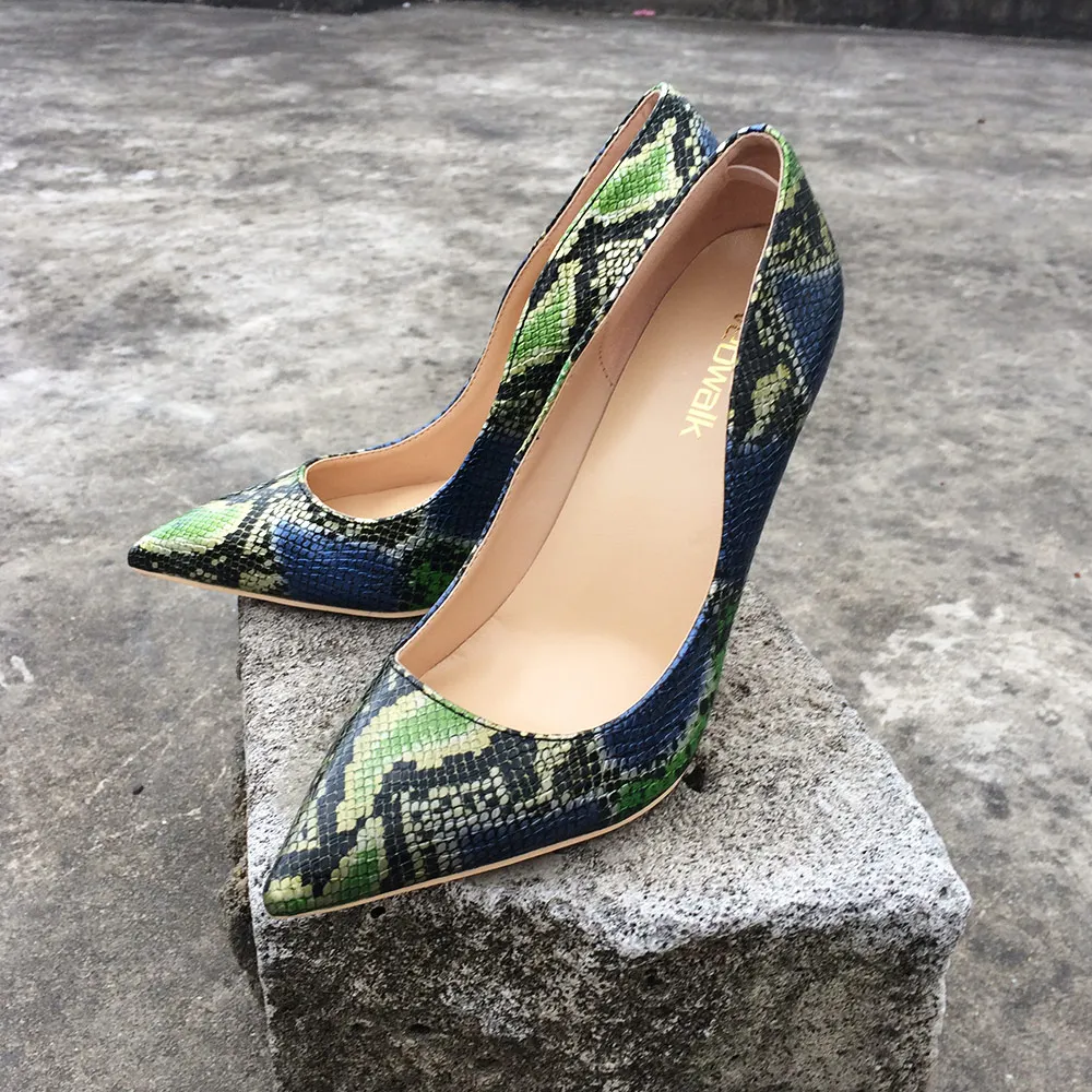 Veowalk Hot Sale Brand Italian Stylish Women Extreme High Heels Snake Printed Sexy Pumps Ladies Pointed Toe Shoes for Night Club