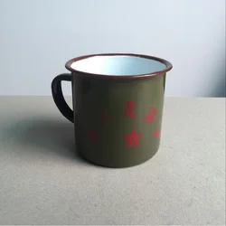 serve the people travel mugs drinkware handgrip metal enamel made traditional old item from China Chinese classic army green mug