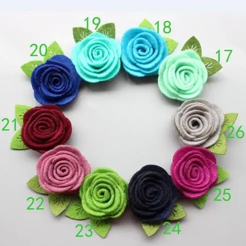 

100 pcs/lot, 1.57 inch Mini Felt Flower with Leaves, handmade Felt Flower For DIY Hair Accessories You Choose color