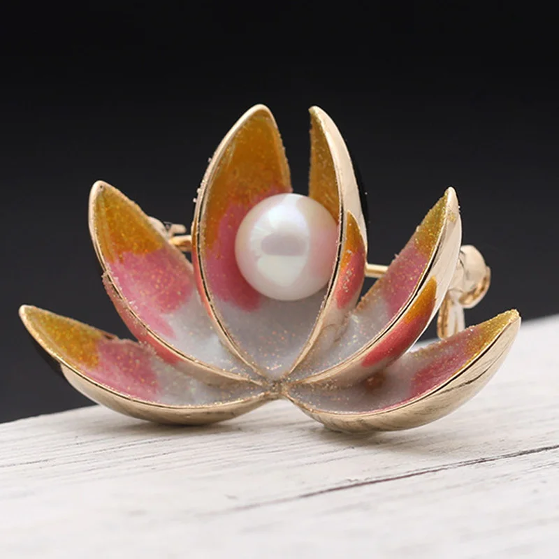 Zlxgirl Cheap Enamel Lotus Flower Brooch Jewelry For Wedding Jewelry Fashion Women Flower Hijab Accessories Crystal Pin Brooch