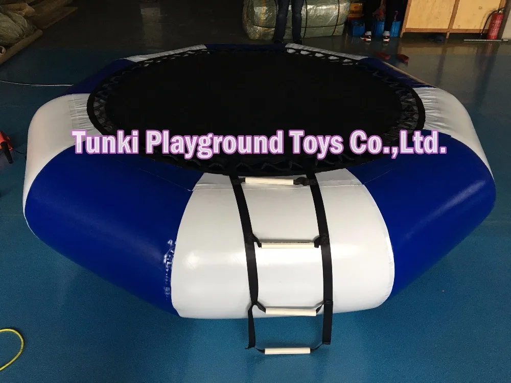 

blue and white inflatable round water trampoline