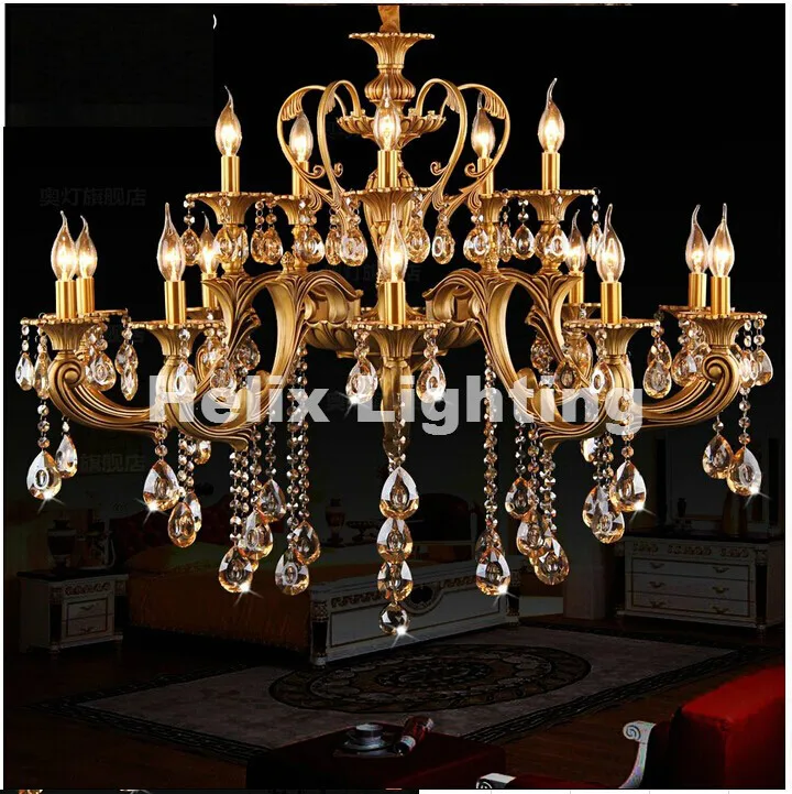 D950mm Brass Gold Crystal Chandeliers Luxury Hotel Chandelier Lamp Lighting Fixture AC 15L/18L100% Guaranteed Free Shipping