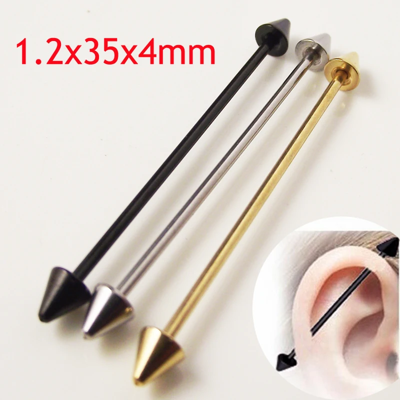 SaYao 2piece 16G Surgical Stainless Steel 1.2*35*4mm Spike Arrow Industrial Barbell Piercing  Helix Ear Body Jewelry
