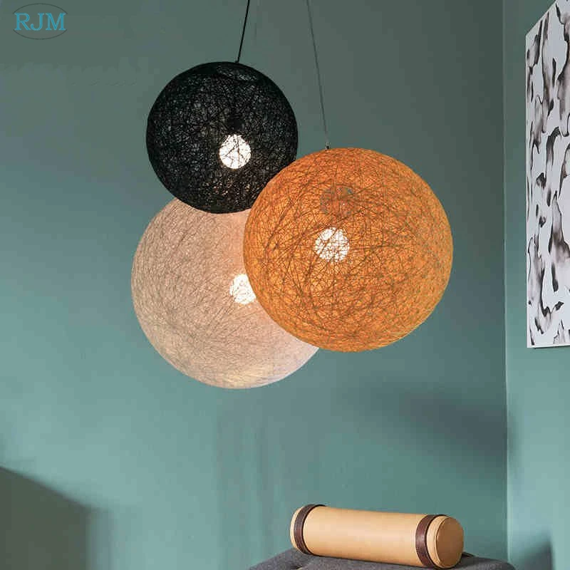 Creative Garden Hemp Ball Pendant Light Rattan Art Linen Thread Bird Nest Ball LED Hang Lamp Kitchen Living Room Bar Lighting