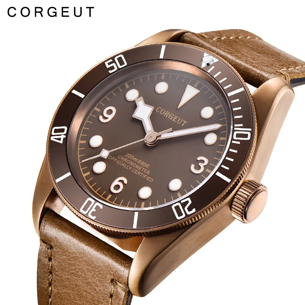 Corgeut NH35A Automatic Watch For Men PVD Coffee Bronze Case 10Bars waterproof Sapphire Glass reloj Luminous Mens Wrist Watch