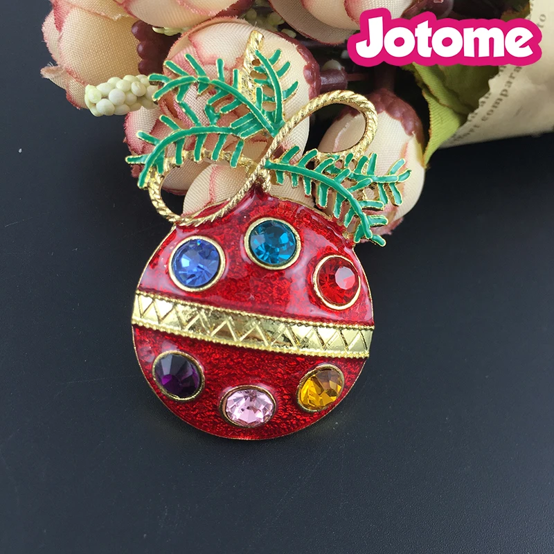 50pcs/lot Rhinestone Enamel Christmas Ball Ornament Pin Brooch