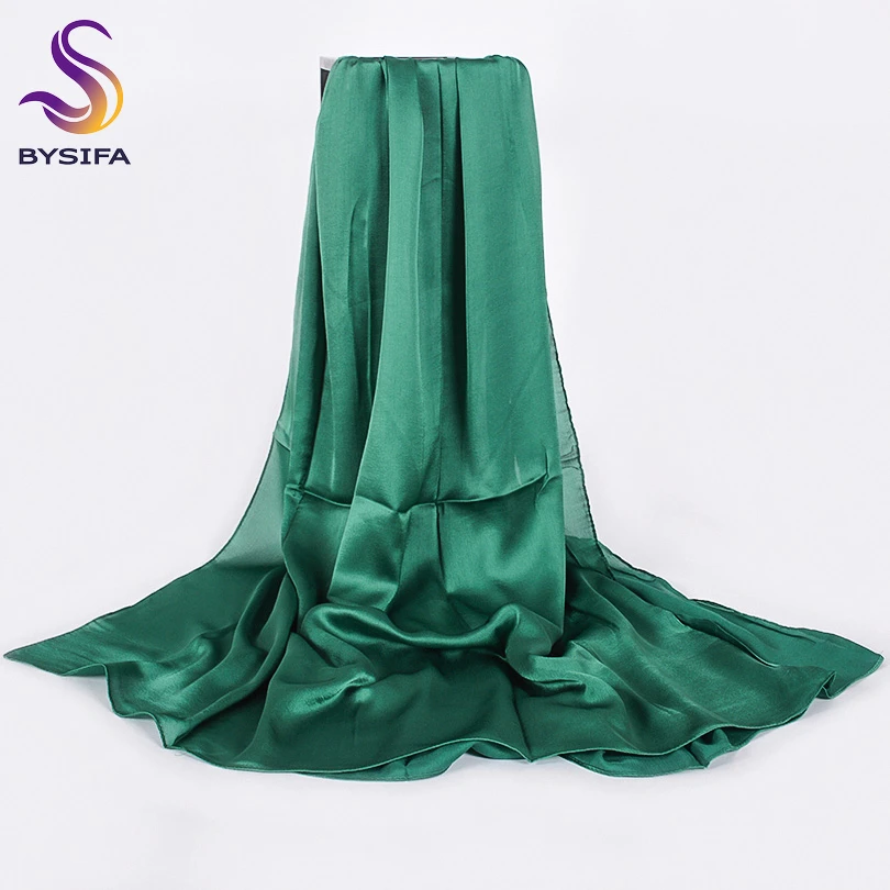 

[BYSIFA] Solid Color Silk Scarf Shawl Women Luxury Long Satin Scarves Hijabs Foulard Femme Winter Plain Neck Head Scarfs180*90cm