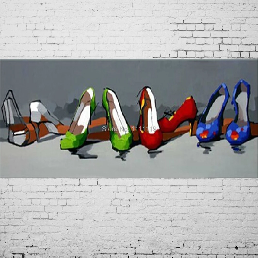 

New Oil Painting Handmade Cheap Picture Modern Landscape Paintings On Canvas Abstract Women High Heels Pictures Shoes Decor Art