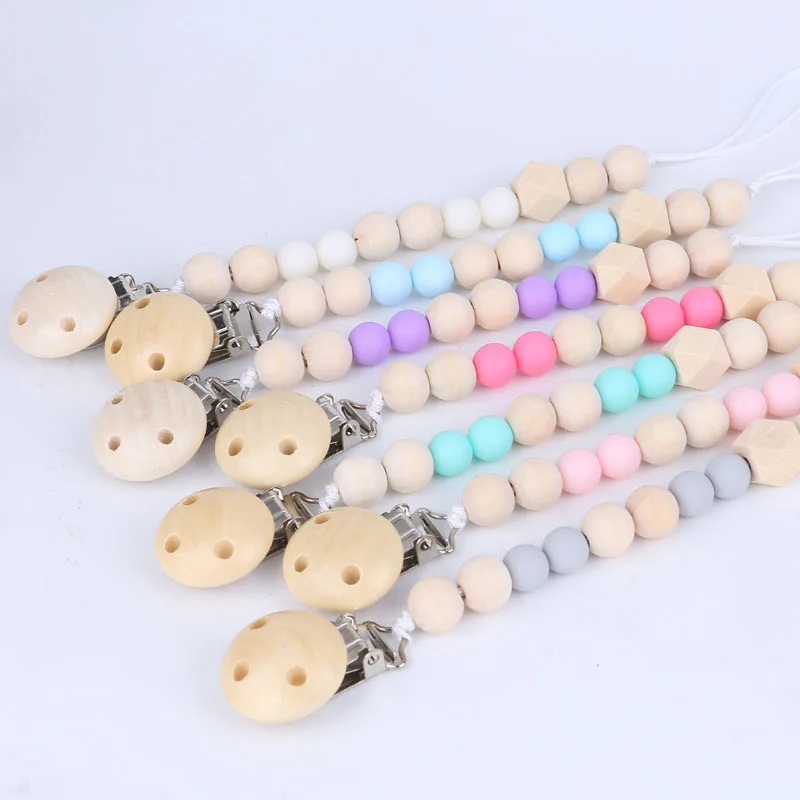 2018 Baby Pacifier Clips Chewable Silicone Beads Silicone Cute Baby Teethers Necklaces Infant Toy Short Chian Newborn Carrier