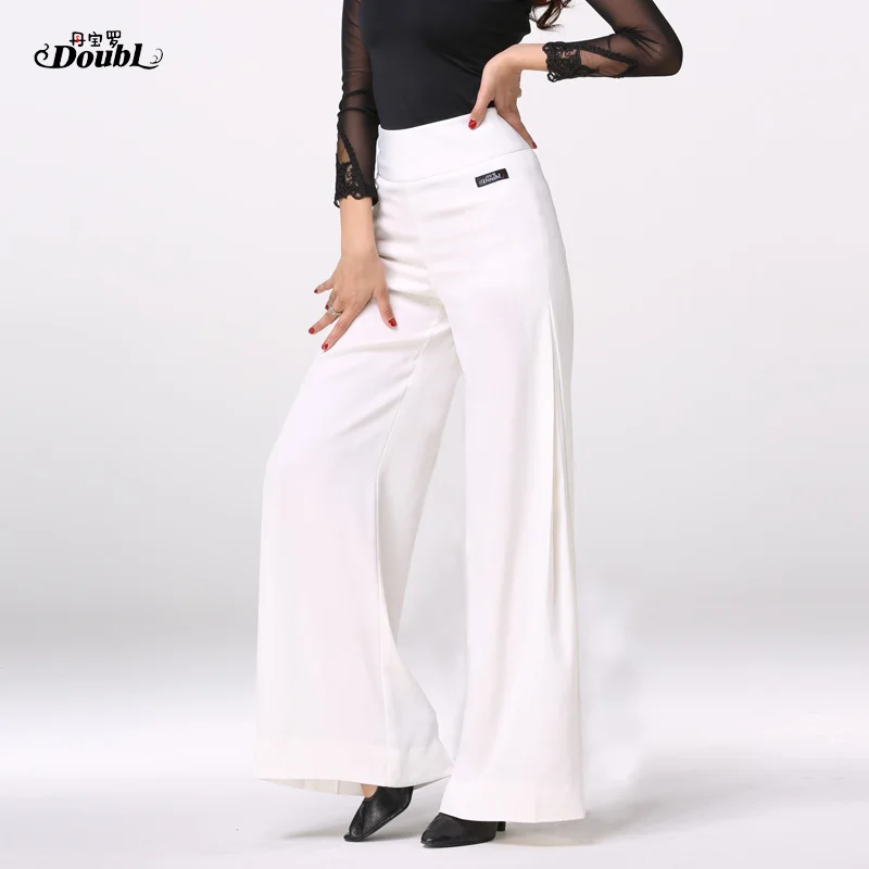 

Latin Dance Pants Female Loose Wide-legged Pants Lady Fashion Professional Modern Ballroom Dance White Long Flared Trousers H675