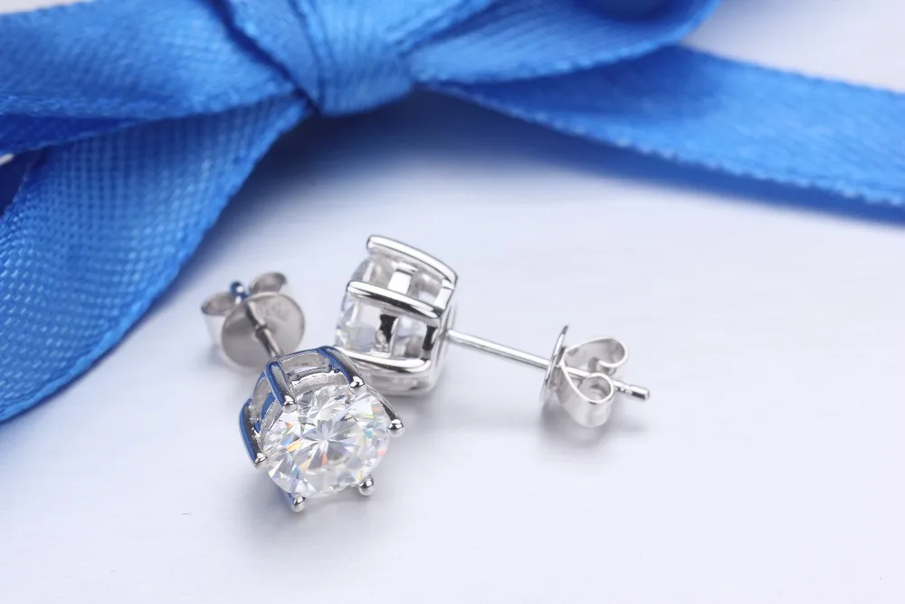 18k White Gold Moissanites Earrings Stud Earrings With Round 6.5mm 1ct/pc EF Color Brilliant Cut Moissanites Stones