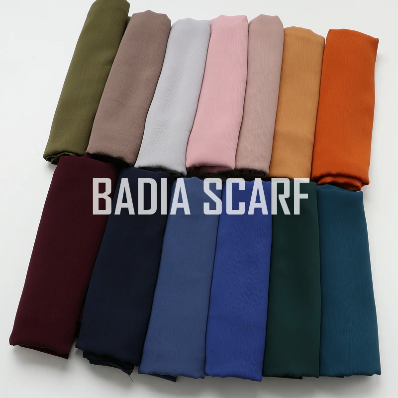 70*180cm One Piece Women Solid Plain Crepe Chiffon Scarf Wraps Soft Long Islam Shawls Muslim Crinkle Hijabs