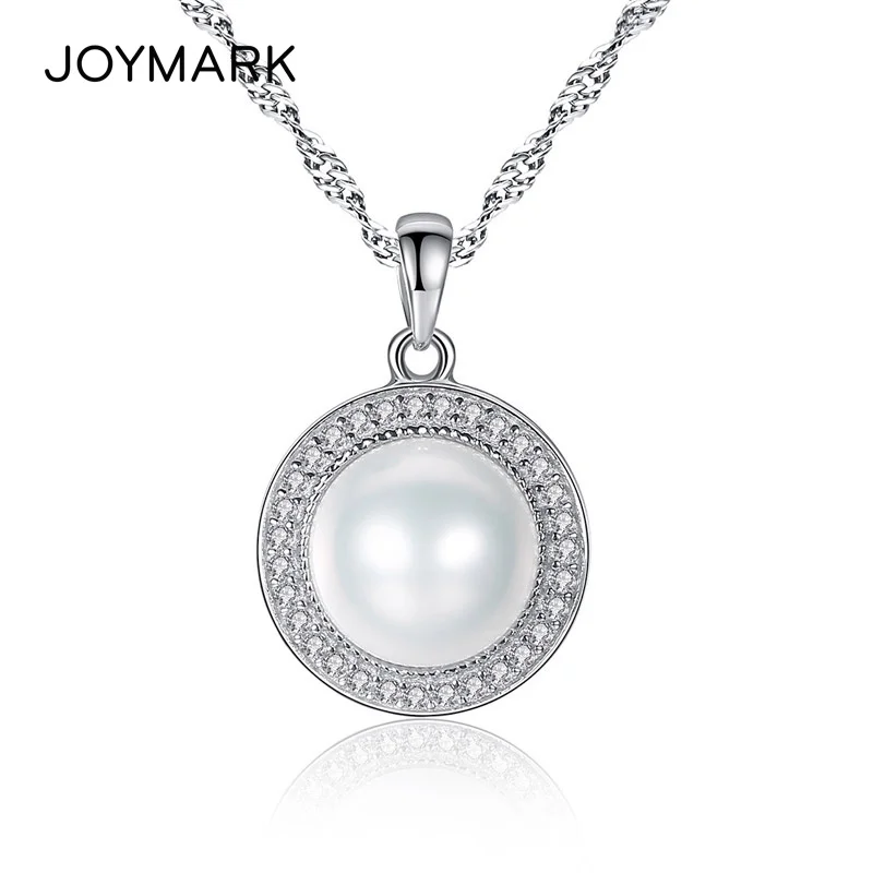 

Classic Style Round Zircon Pave Natural Freshwater Pearl Pendant 925 Sterling Silver Chain Necklaces Fine Jewelry JPN301