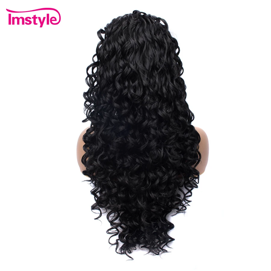 Imstyle Synthetic Lace Front Wigs Long Black Curly Wigs For Women Lace Wig Heat Resistant Fiber Natural Hair Wig