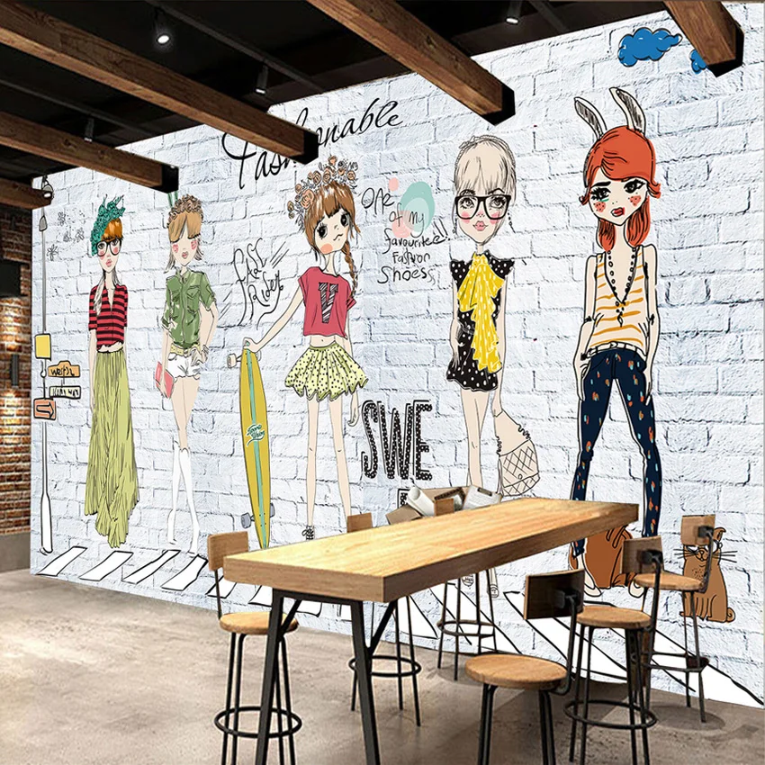 

Large Custom Mural Wallpaper White Brick Wall Fashion Girl Wallpaper Murals 3D Modern Living Room Bedroom Wall Papers Home Decor