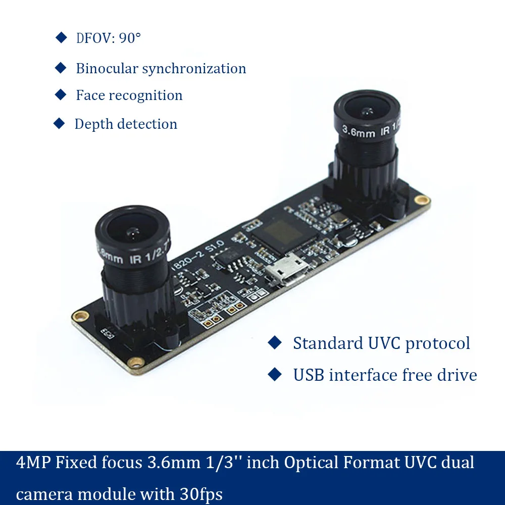

4Maga pixel USB Camera Module Fixed focus 3.6mm 1/3'' inch Optical Format UVC dual camera module with 30fps